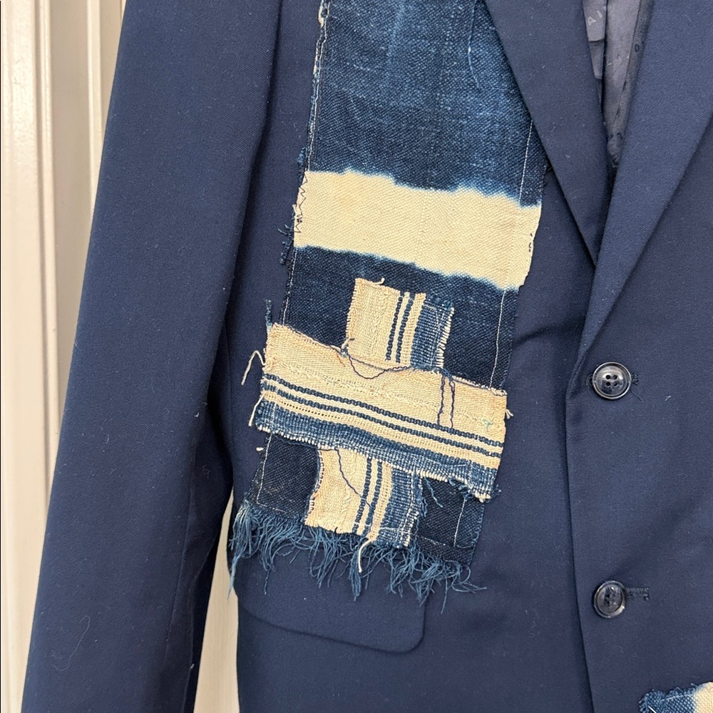 Navy vintage custom patchwork blazer - menswear s… - image 7